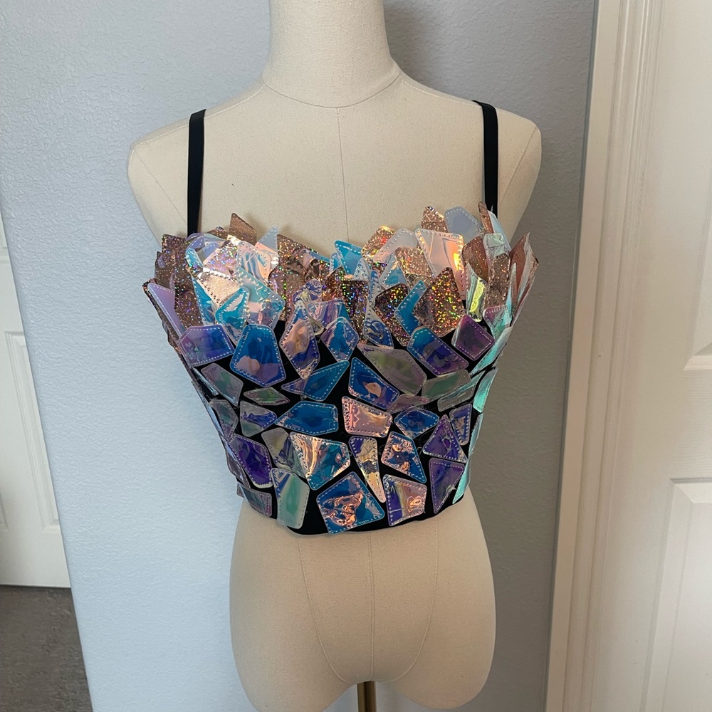 Tube Crop Cami Top Tank Strap Bra Stage Performance Suit Sequins Size M/38C